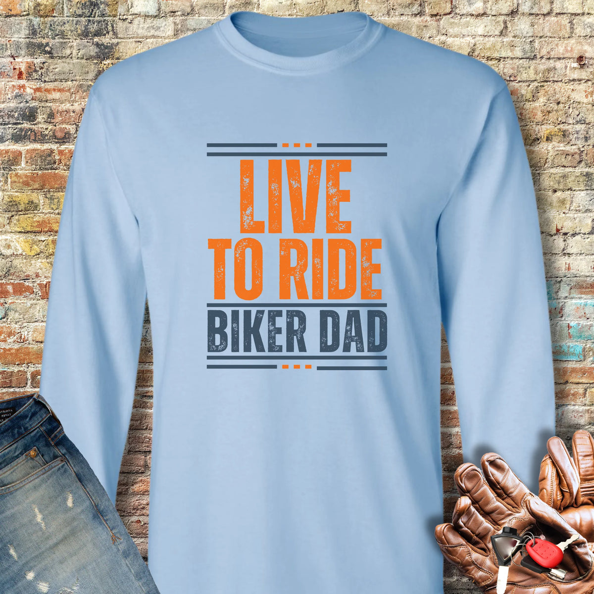 Biker Dad Long Sleeve T-Shirt - Light Blue