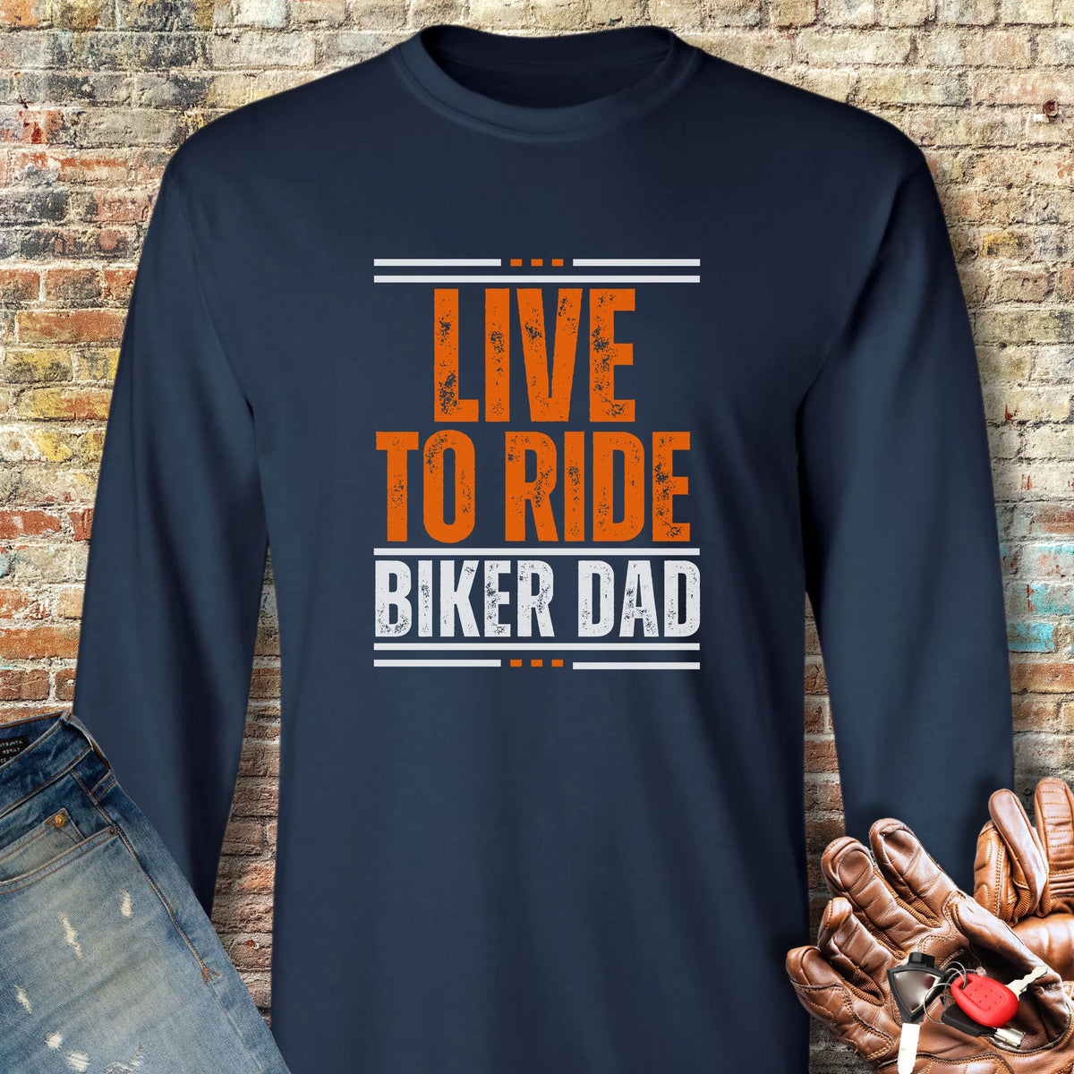 Biker Dad Long Sleeve T-Shirt - Navy