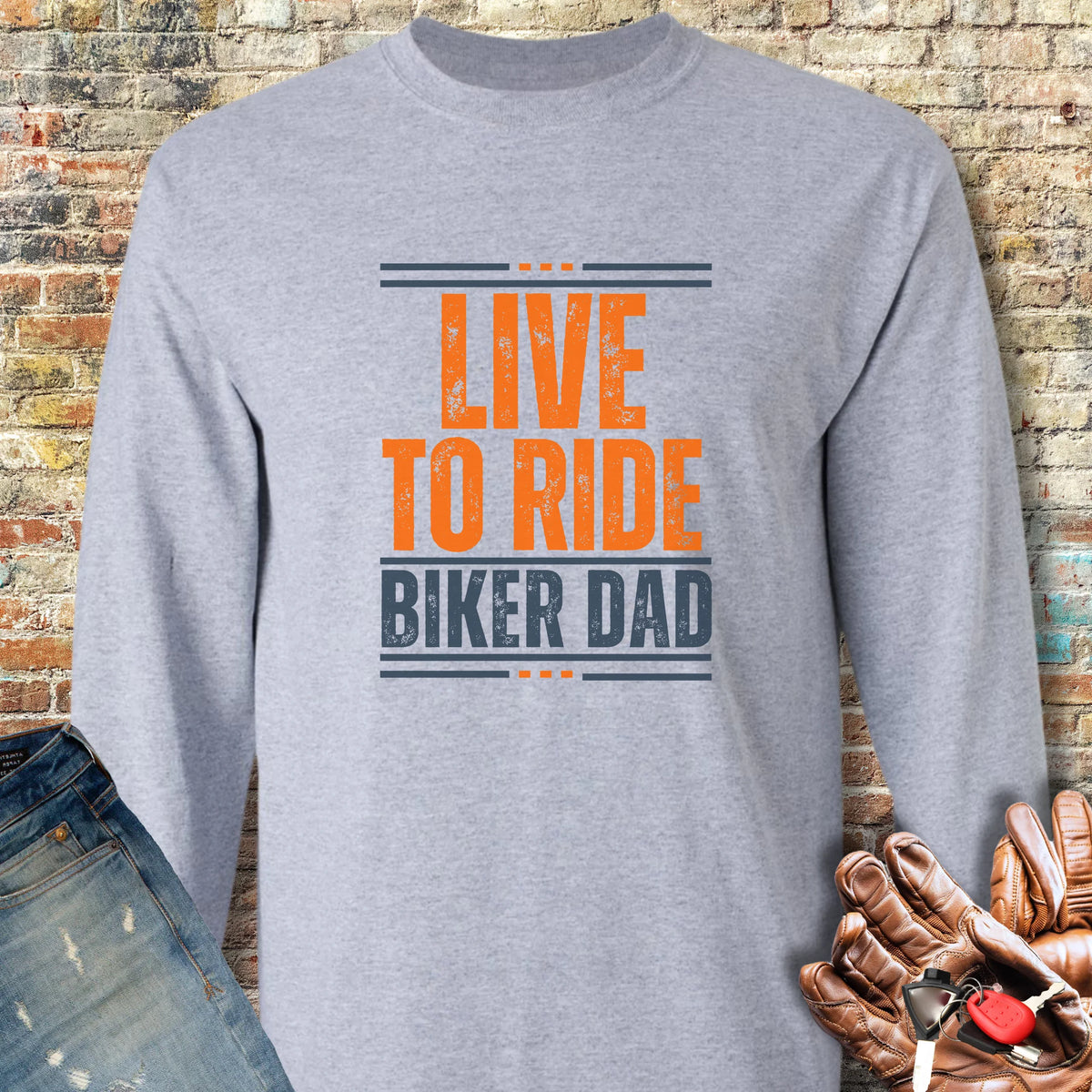 Biker Dad Long Sleeve T-Shirt - Sport Grey