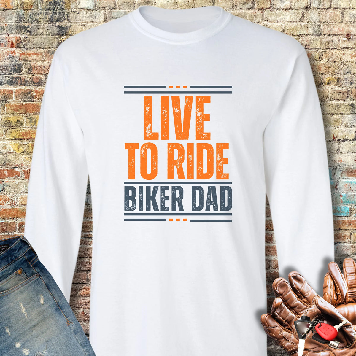 Biker Dad Long Sleeve T-Shirt - White