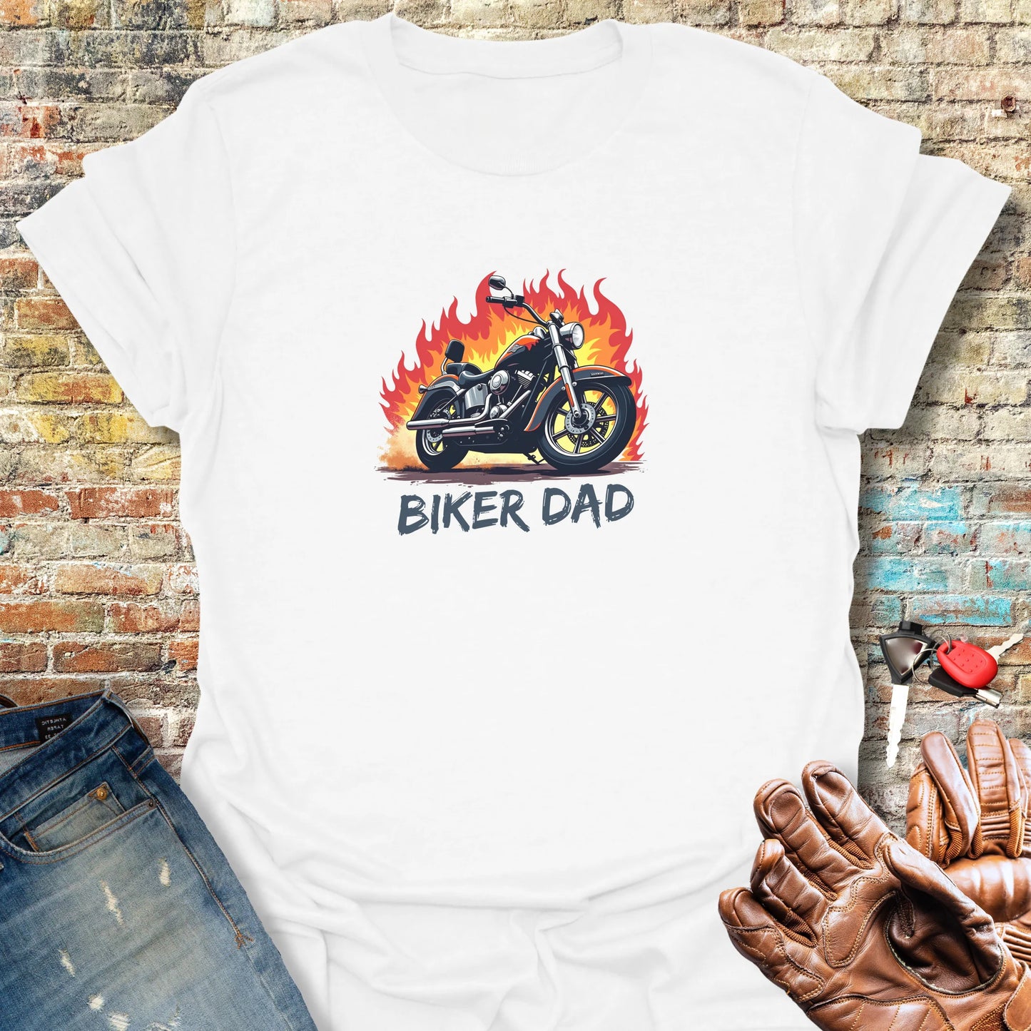 Biker Dad (Flames) T-Shirt - White