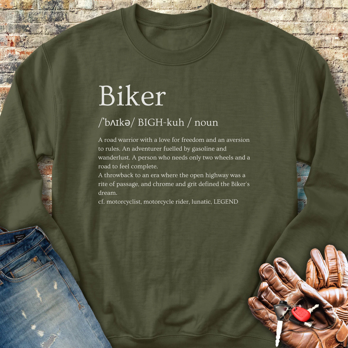 Biker Dictionary Sweatshirt - Military Green