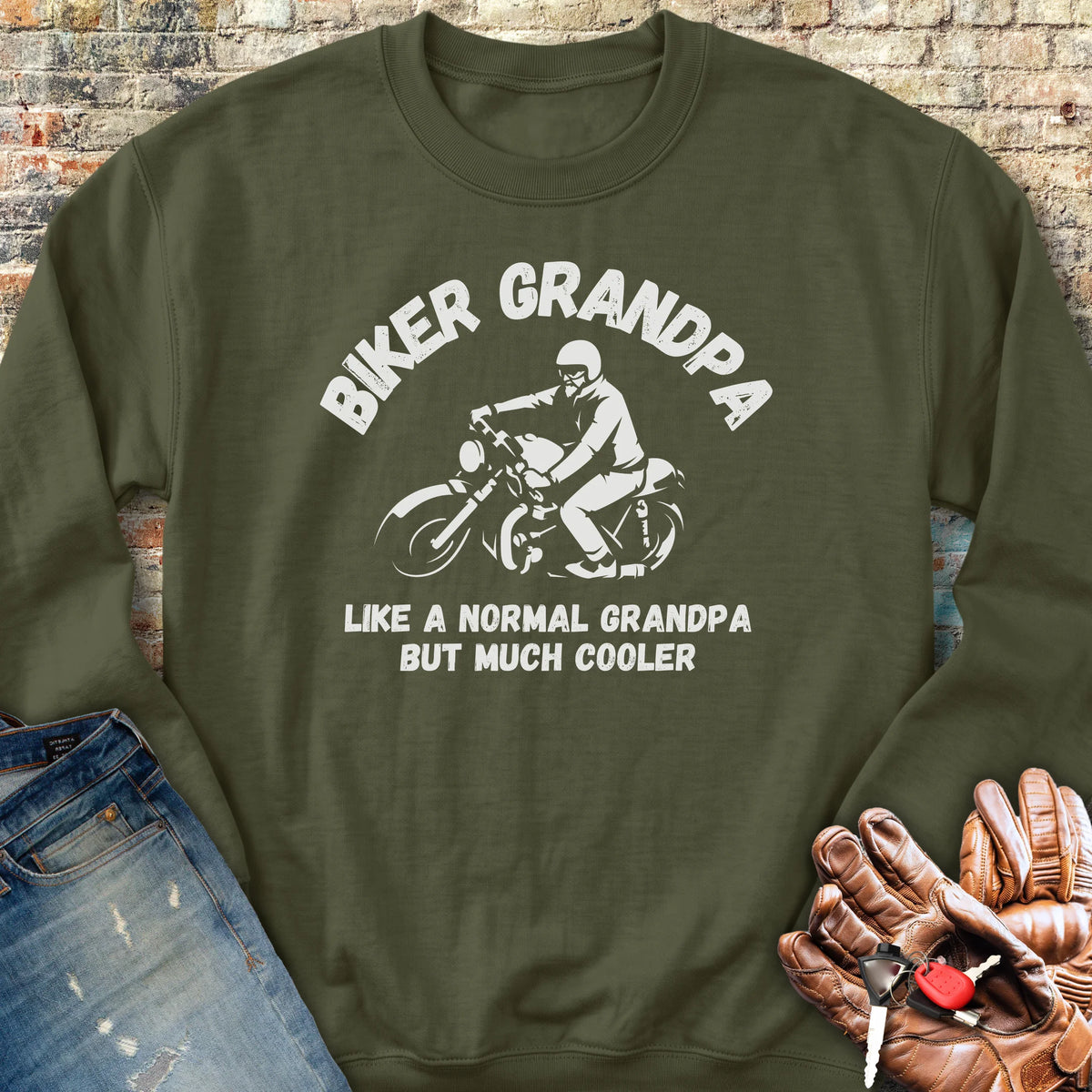 Biker Grandpa Sweatshirt - Military Green