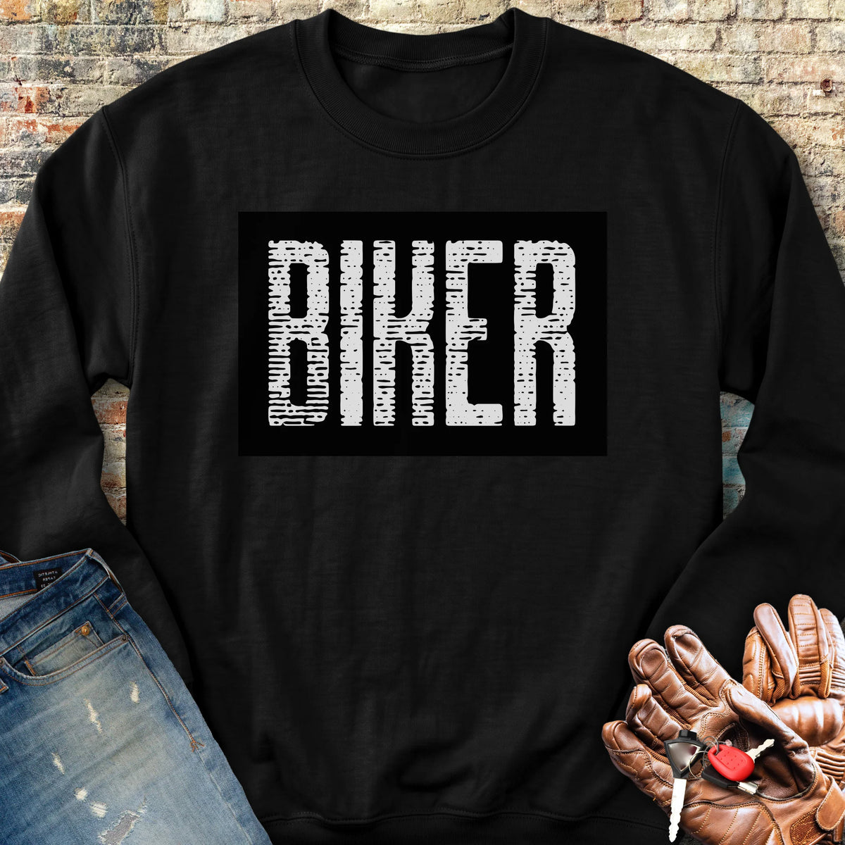 Biker In Black Sweatshirt - Black