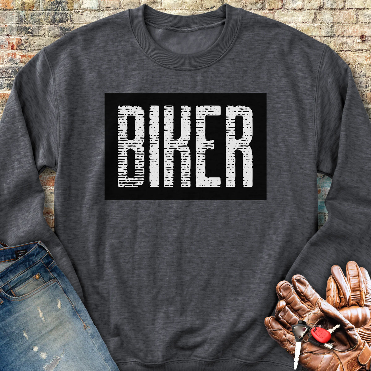 Biker In Black Sweatshirt - Dark Heather