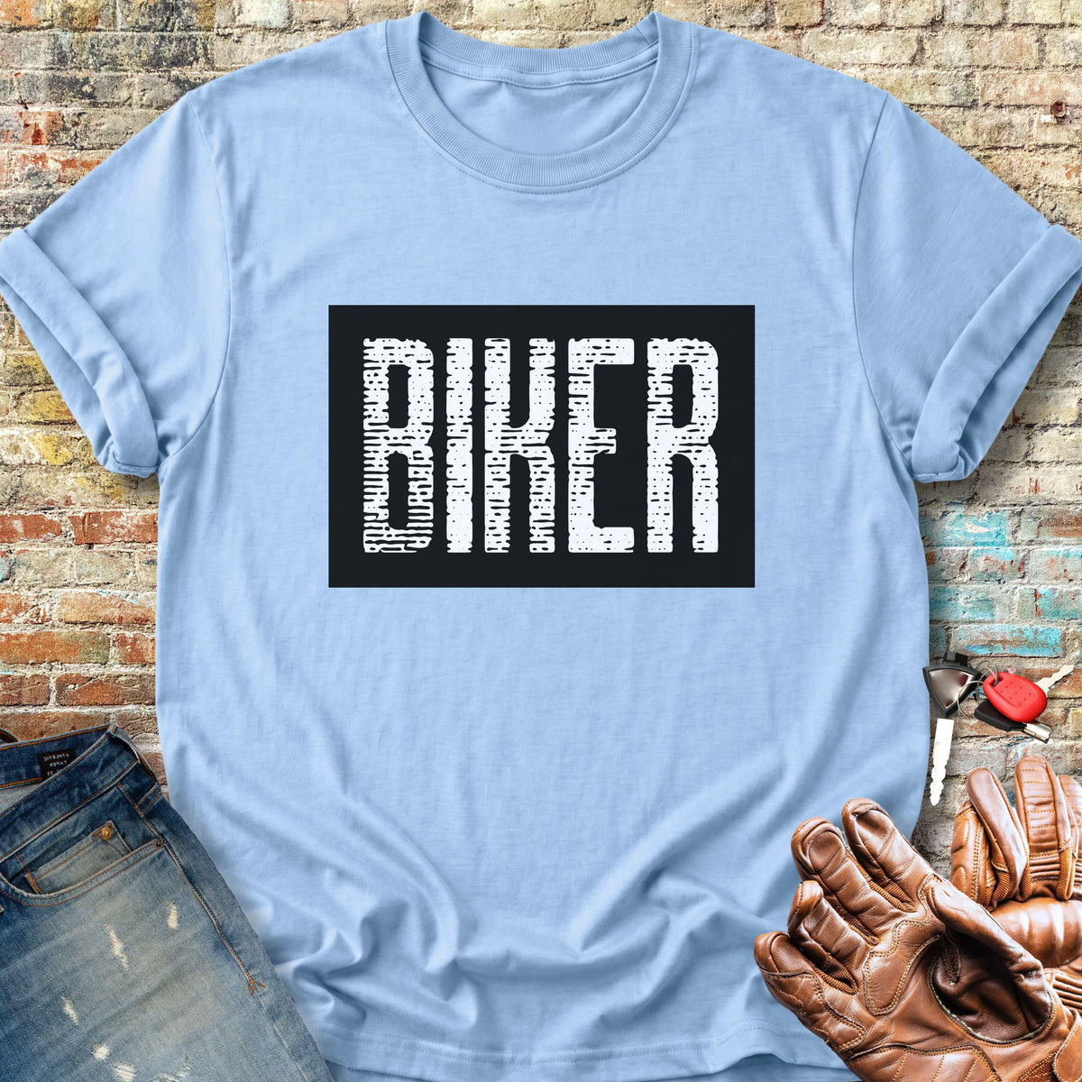 Biker In Black Classic T-Shirt - Light Blue