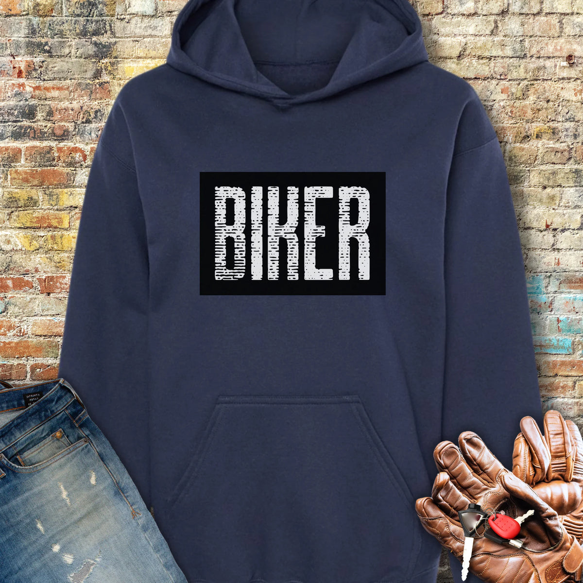 Biker In Black Hoodie - Navy