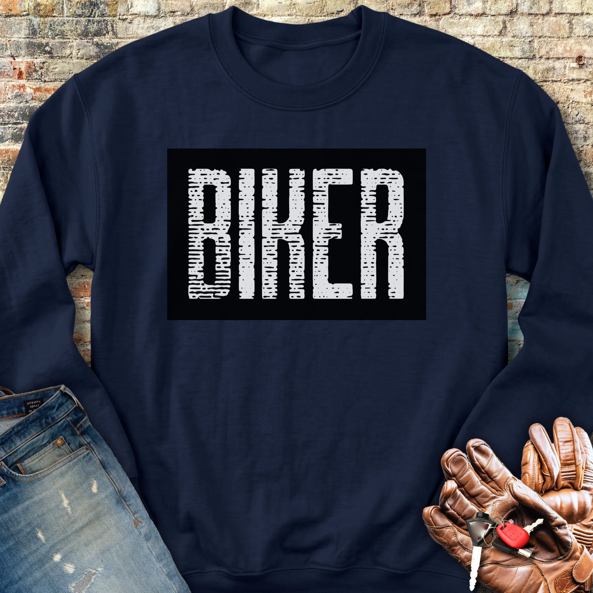 Biker In Black Sweatshirt - Navy