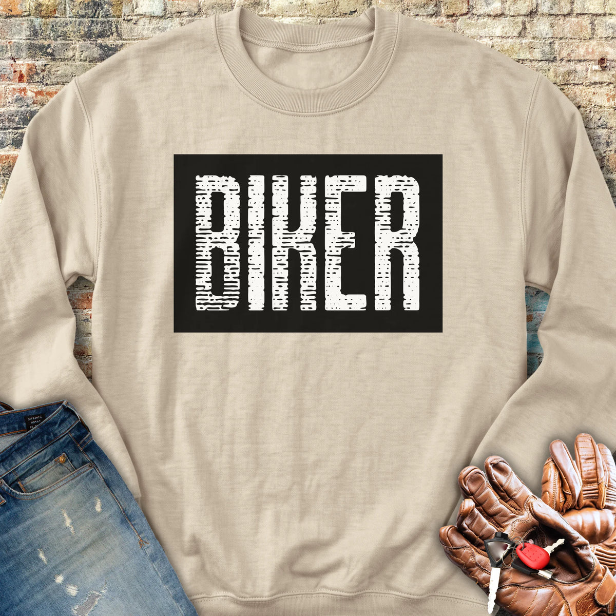 Biker In Black Sweatshirt - Sand