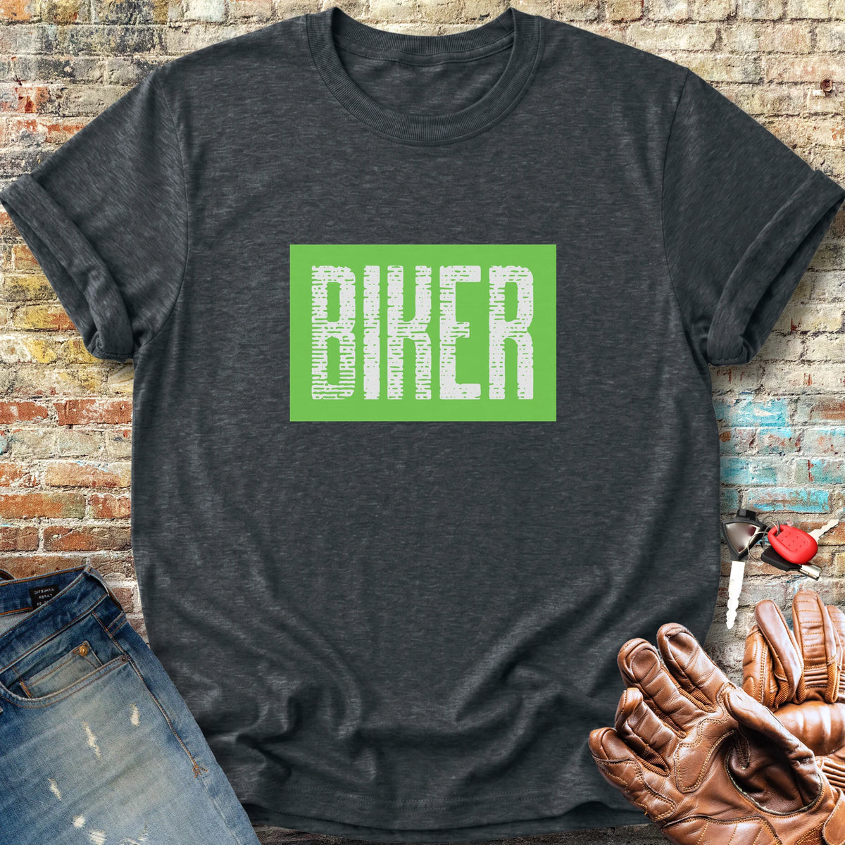 Biker In Green Classic T-Shirt - Dark Heather