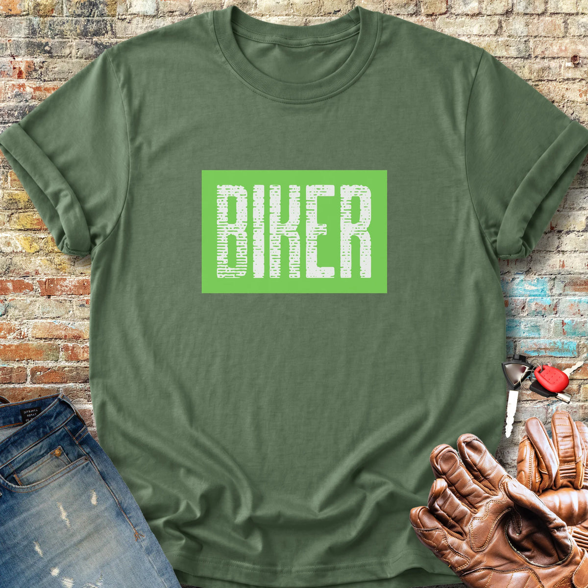 Biker In Green Classic T-Shirt - Military Green