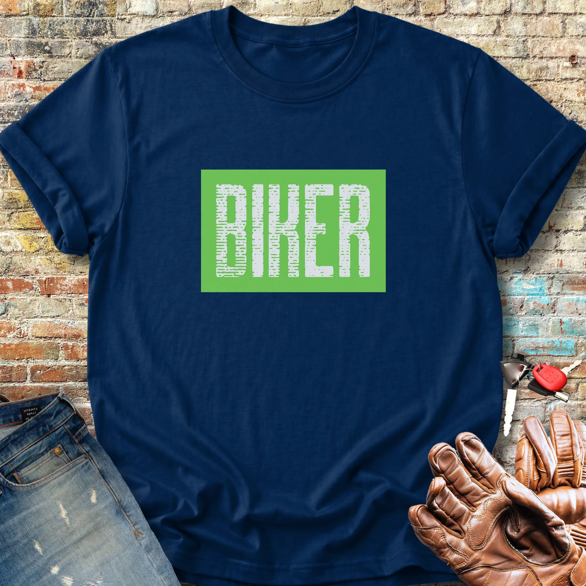Biker In Green Classic T-Shirt - Navy