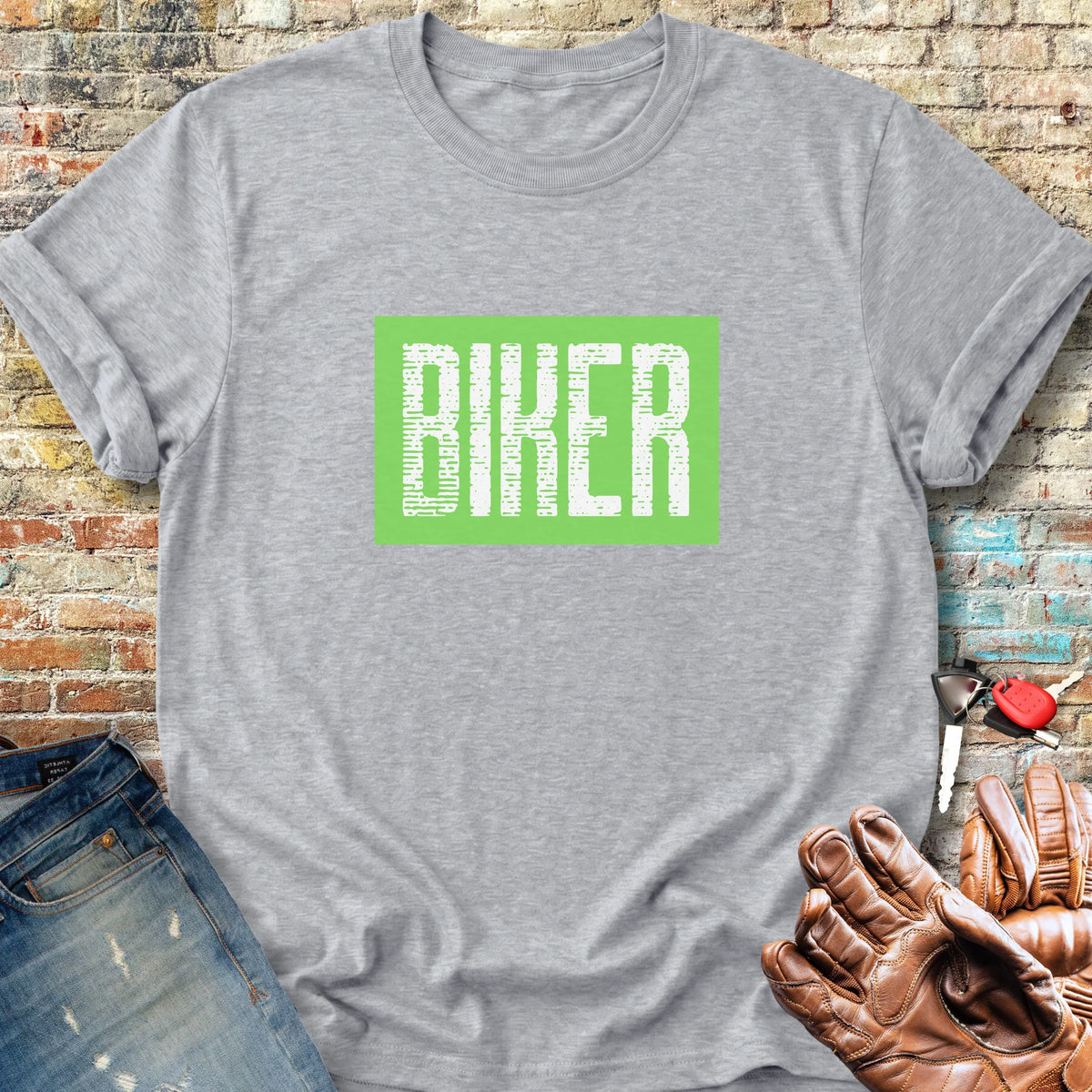 Biker In Green Classic T-Shirt - Sport Grey