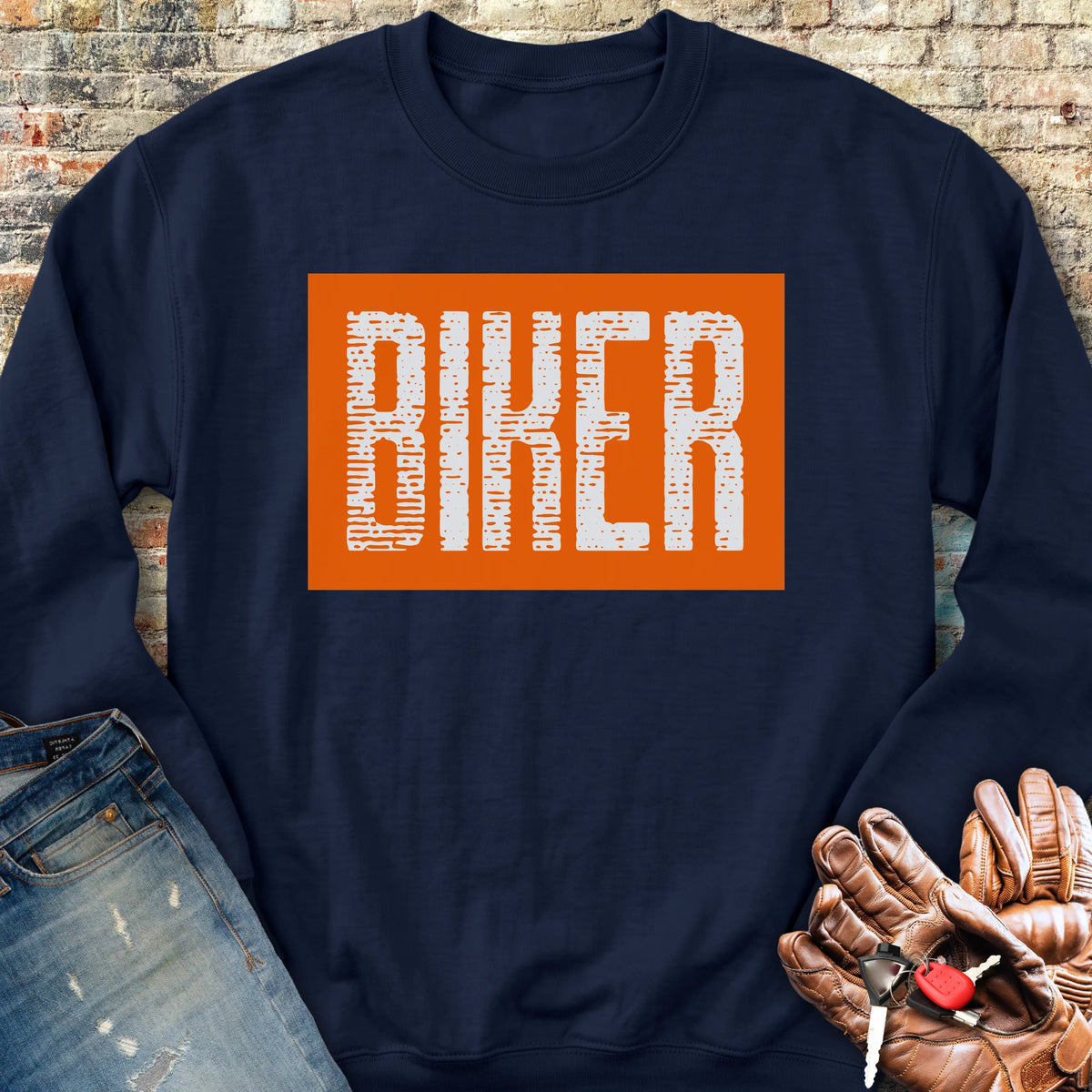 Biker In Orange Sweatshirt - Navy