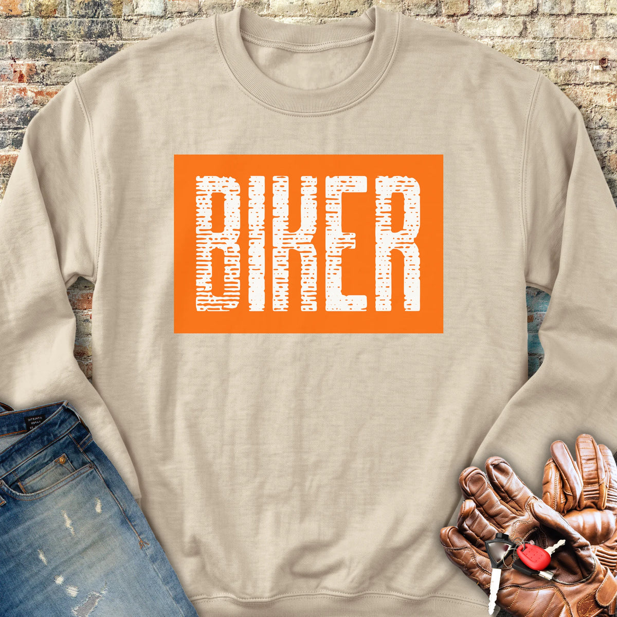 Biker In Orange Sweatshirt - Sand