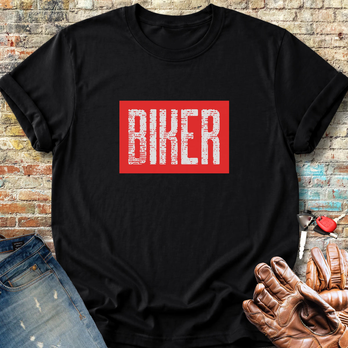 Biker In Red Classic T-Shirt - Black