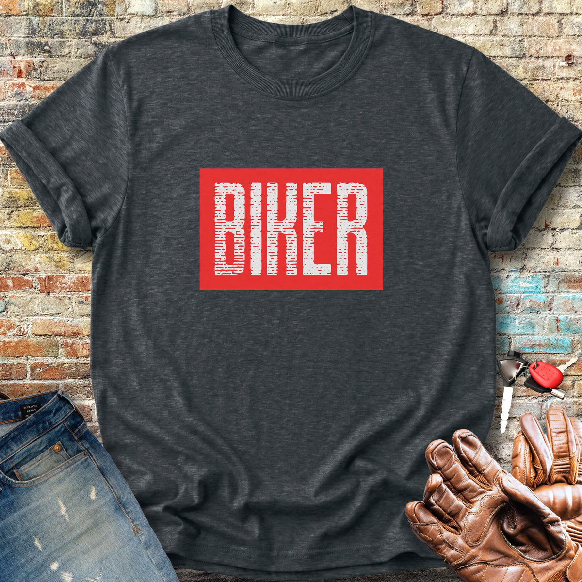 Biker In Red Classic T-Shirt - Dark Heather