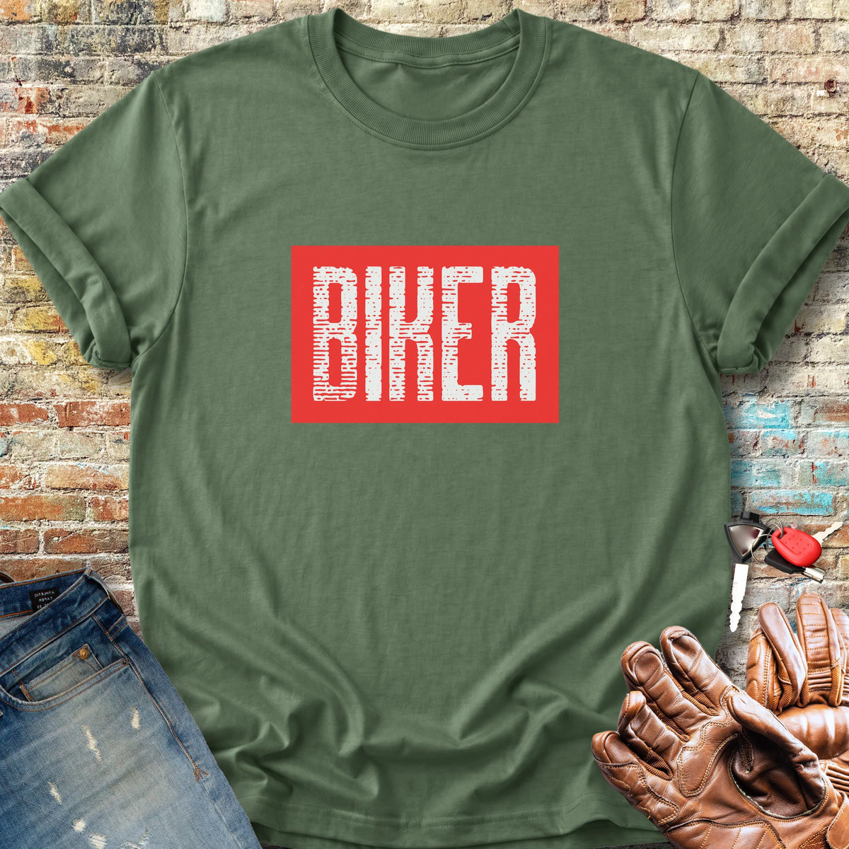 Biker In Red Classic T-Shirt - Military Green