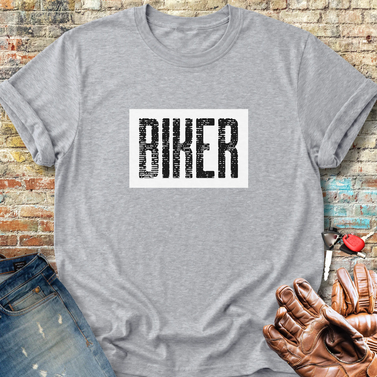 Biker In White Classic T-Shirt - Sport Grey