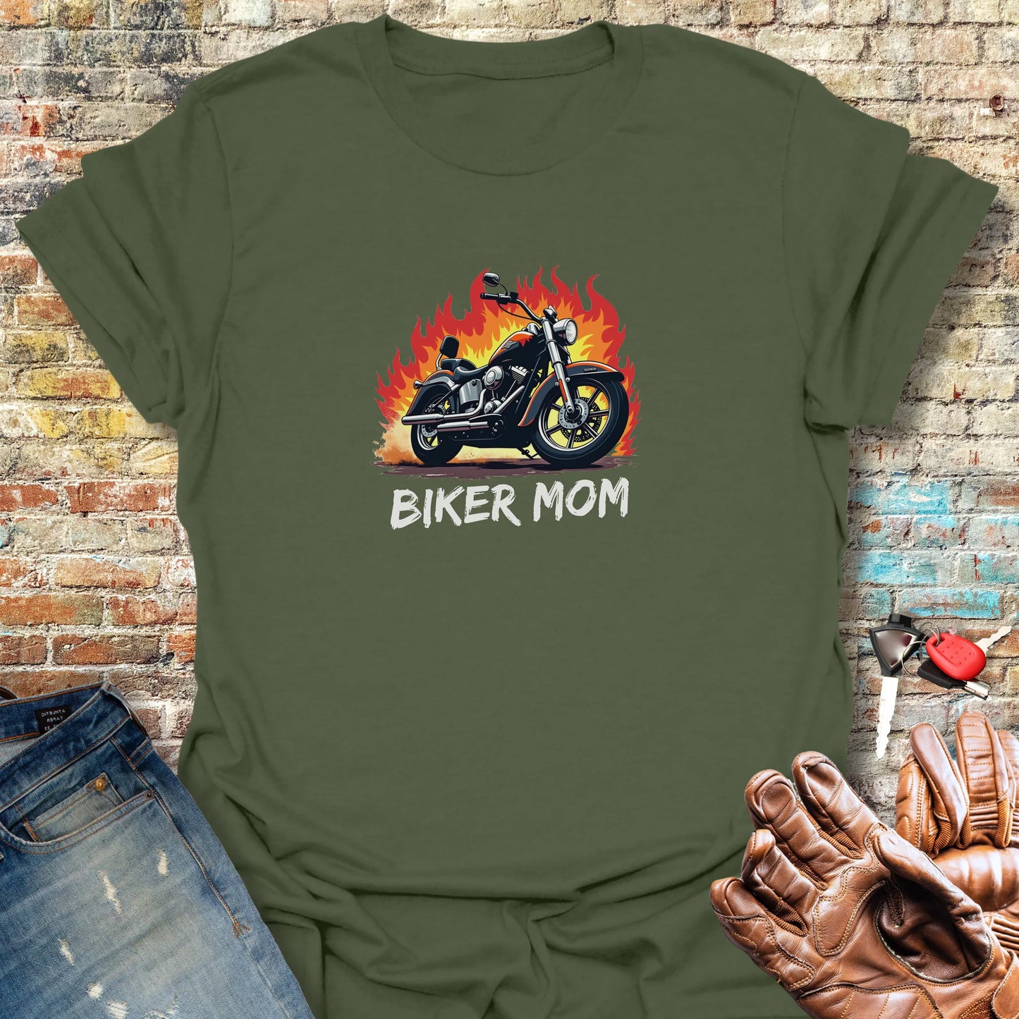 Biker Mom T-Shirt - Military Green