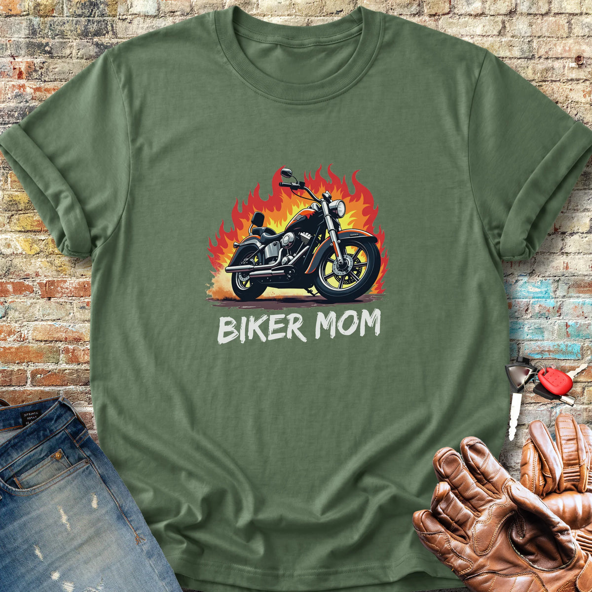 Biker Mom Classic T-Shirt - Military Green