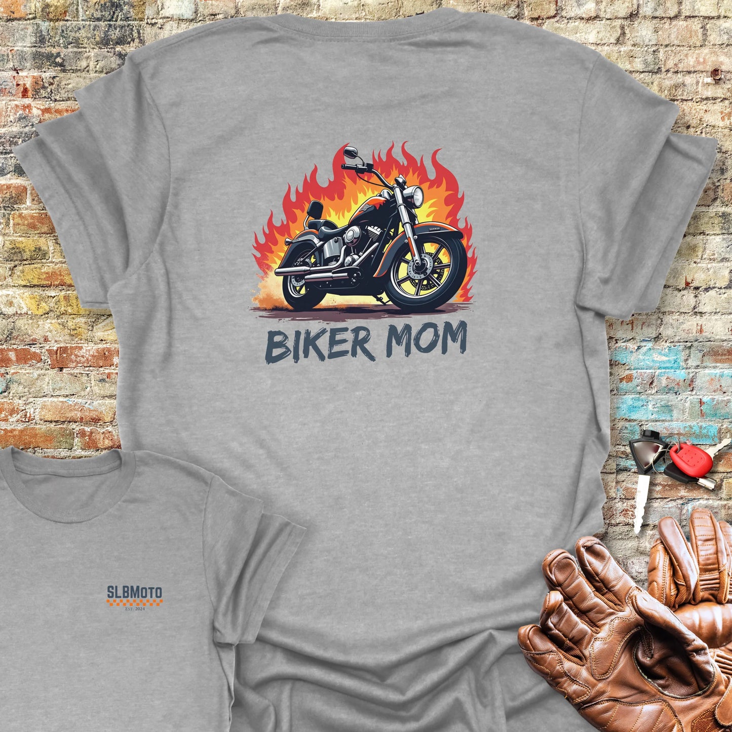 Biker Mom Back Print T-Shirt - Sport Grey
