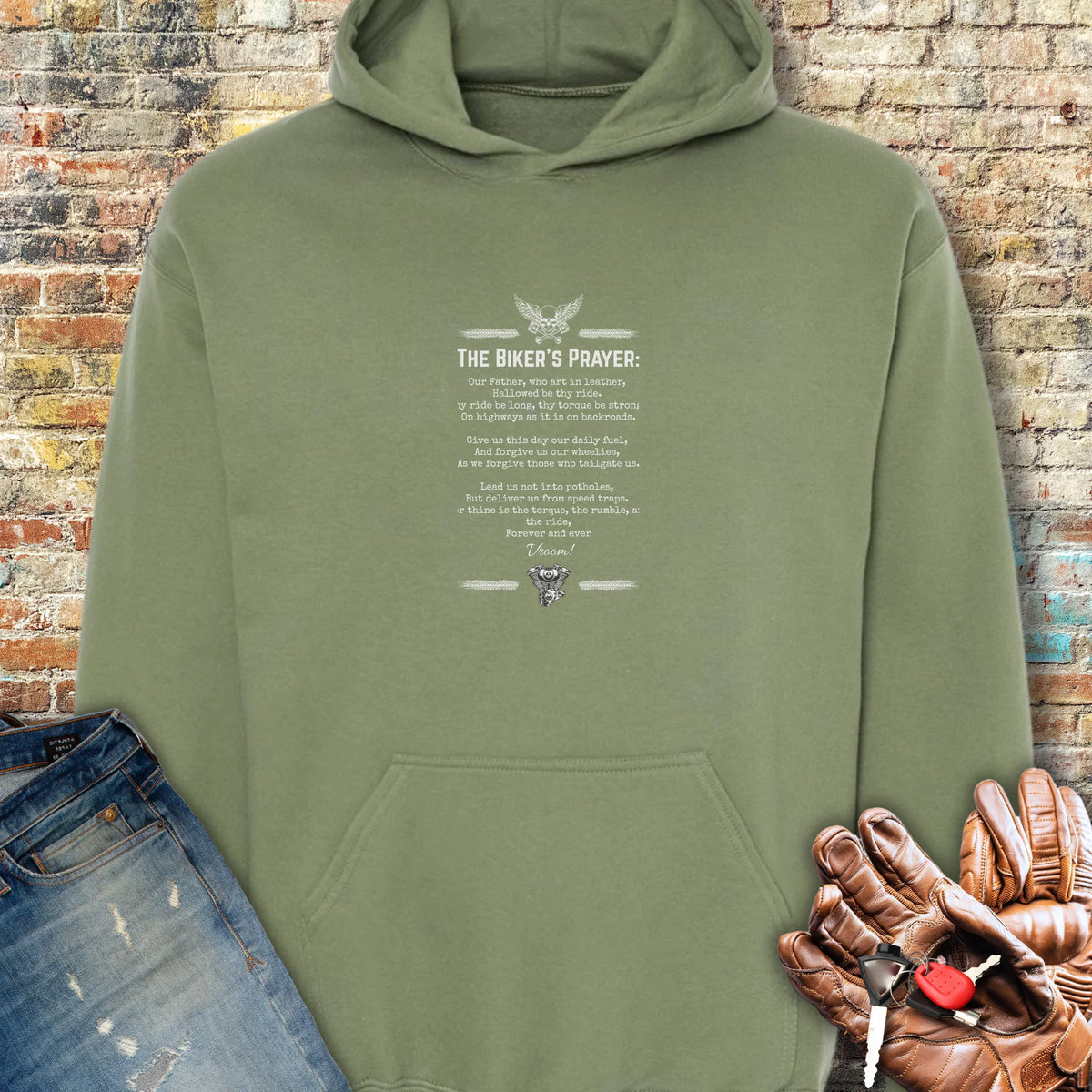 Biker's Prayer Hoodie - Military Green