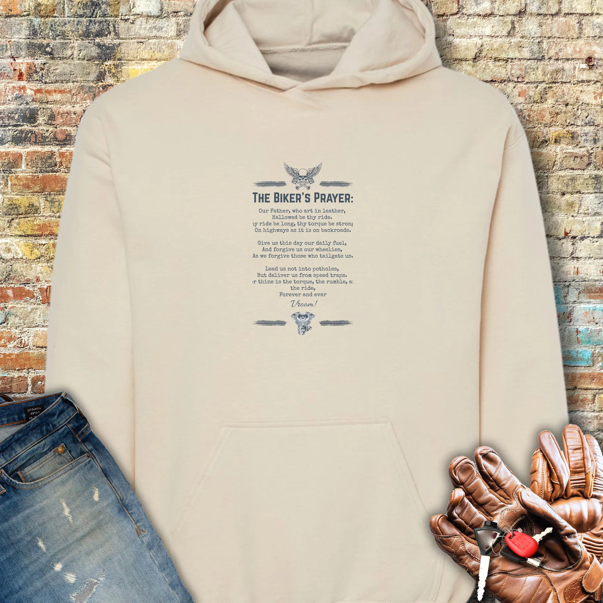 Biker's Prayer Hoodie - Sand