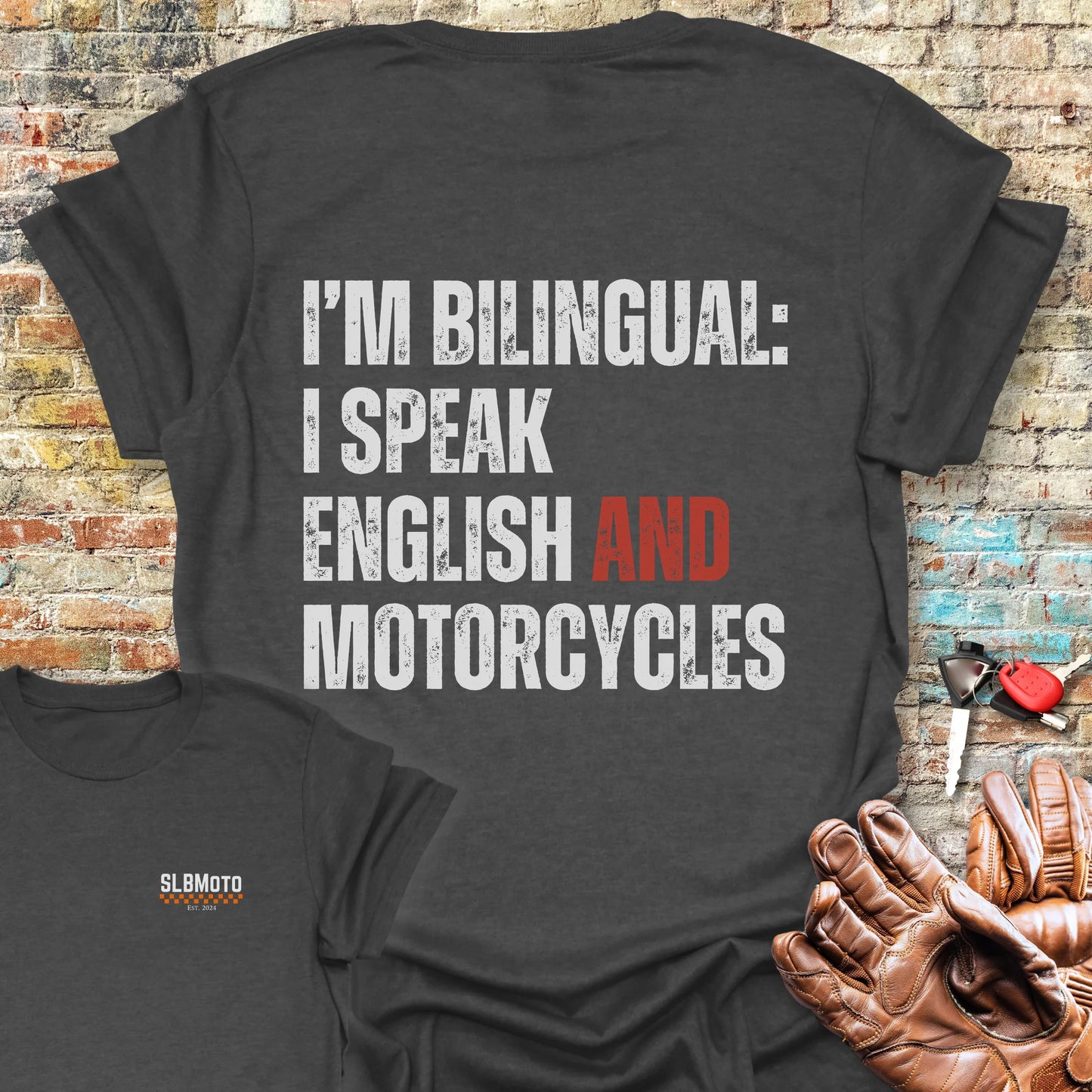 Bilingual English Back Print T-Shirt - Dark Heather