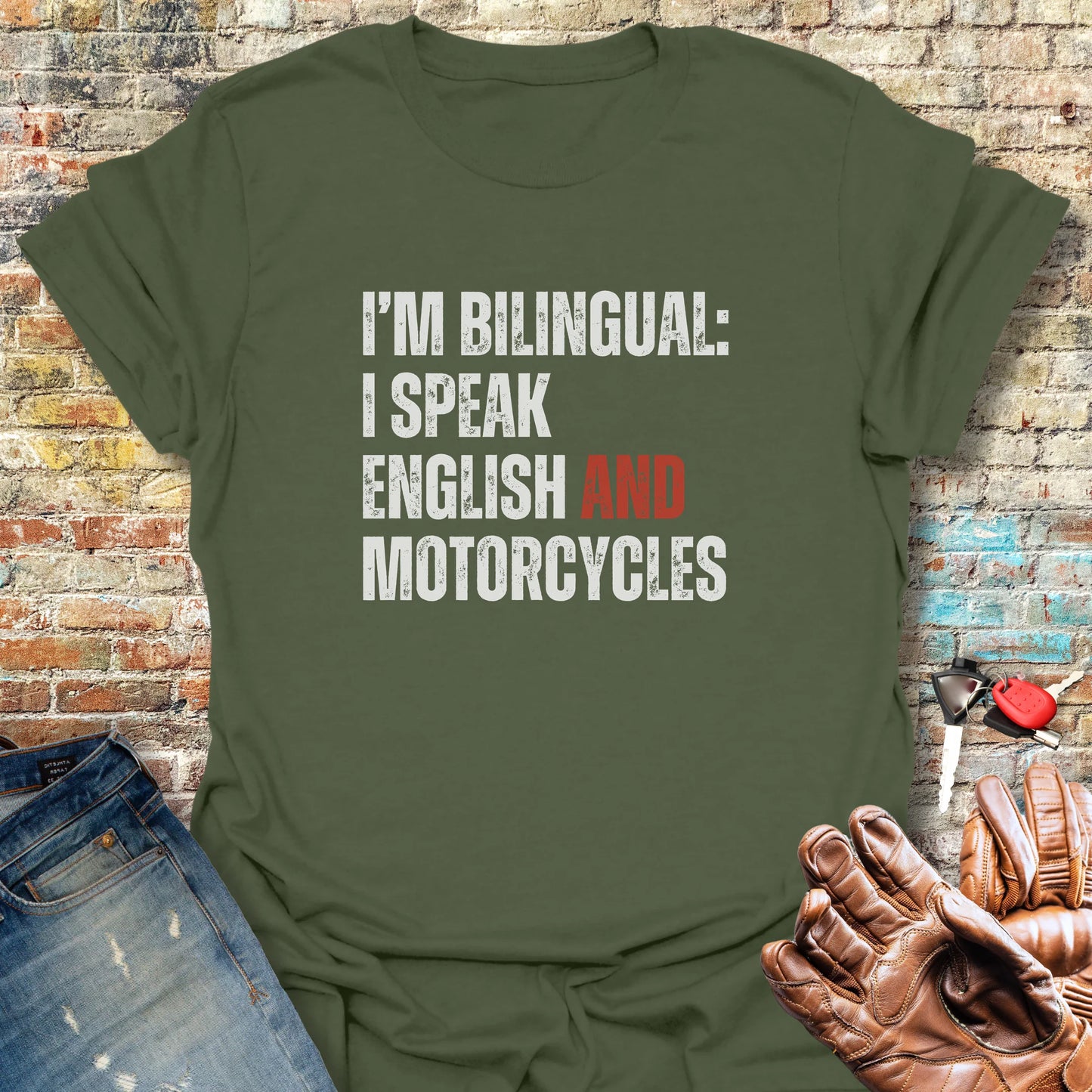 Bilingual English T-Shirt - Military Green