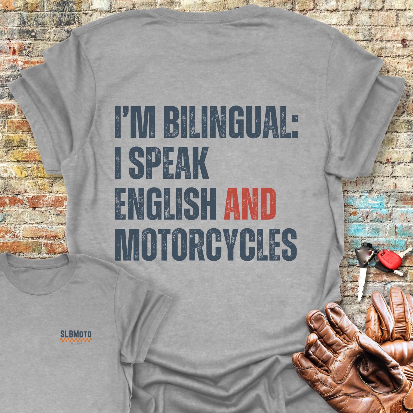 Bilingual English Back Print T-Shirt - Sport Grey