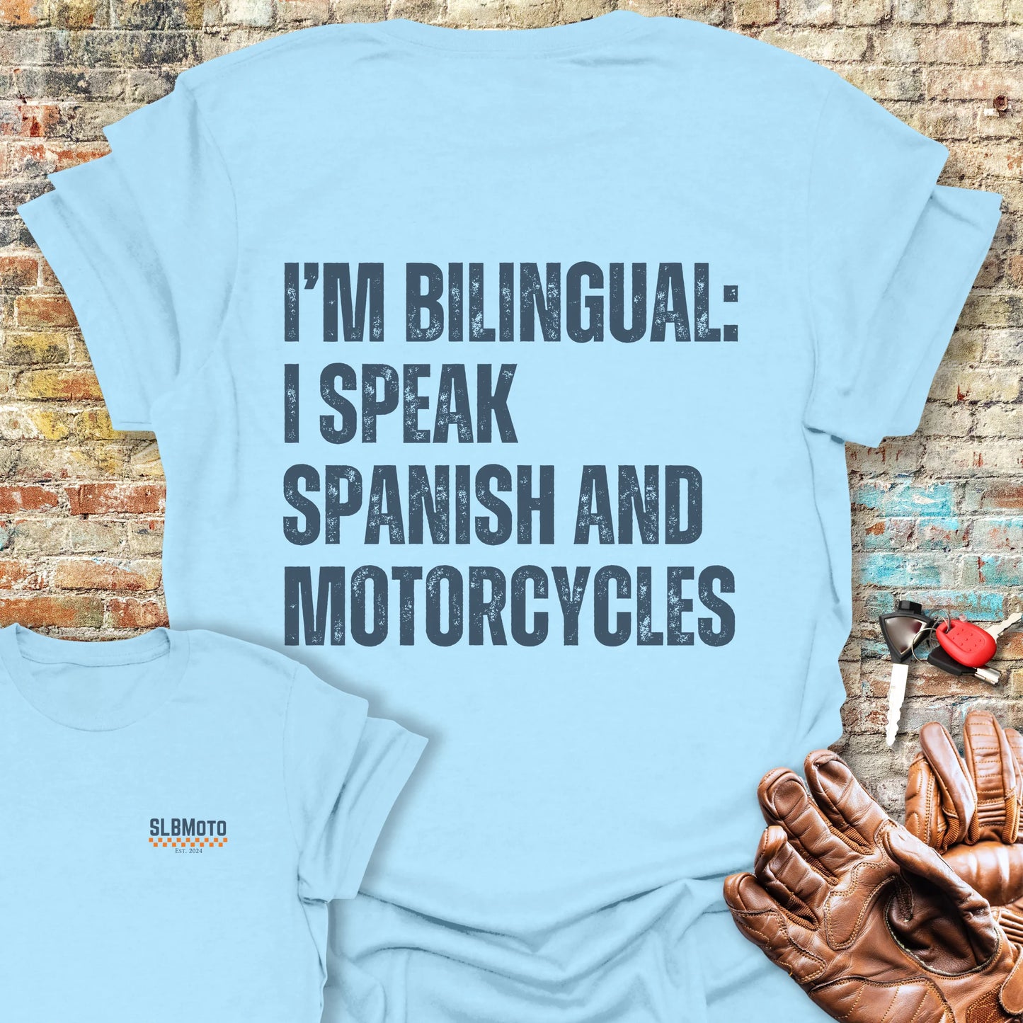 Bilingual Spanish Back Print T-Shirt - Light Blue