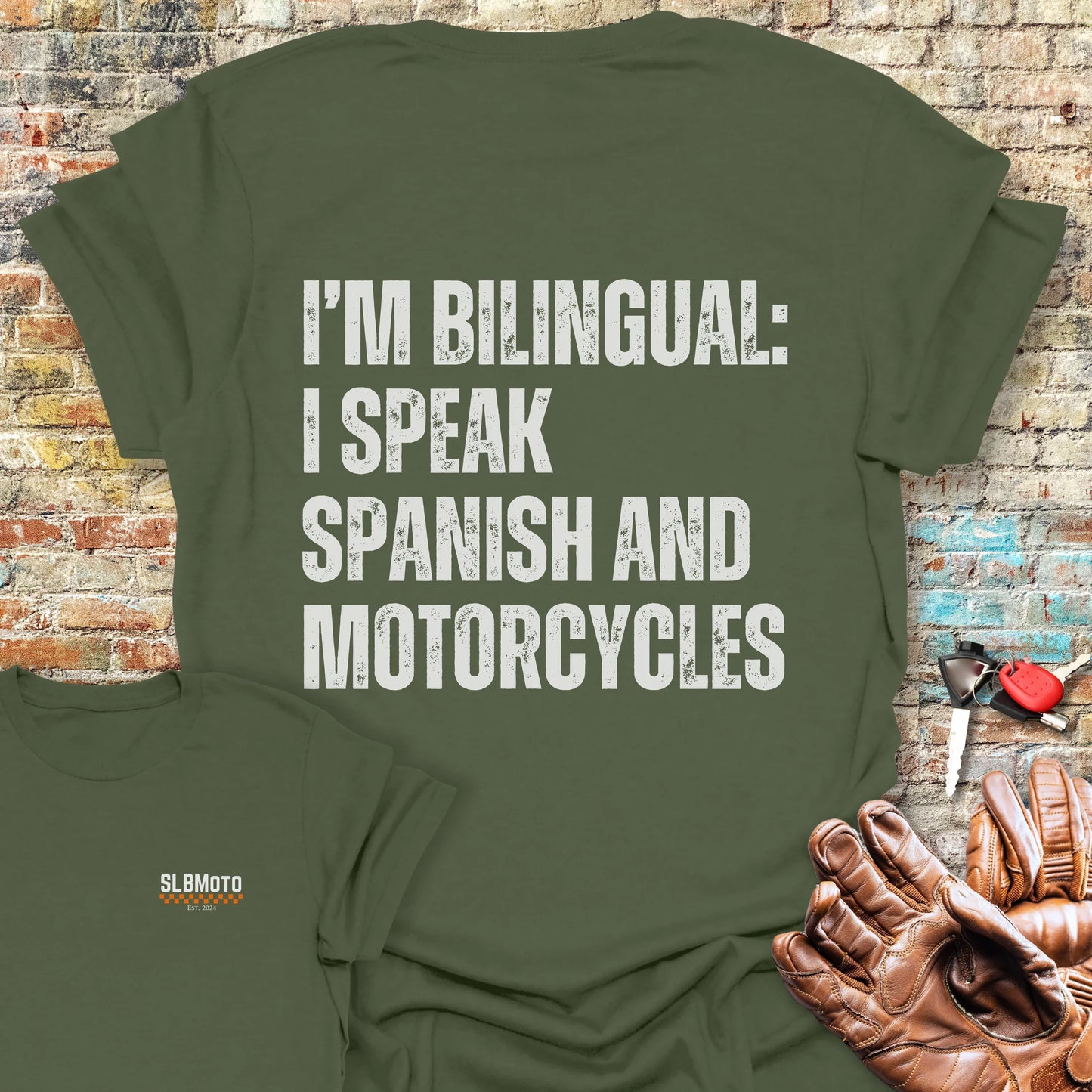 Bilingual Spanish Back Print T-Shirt - Military Green