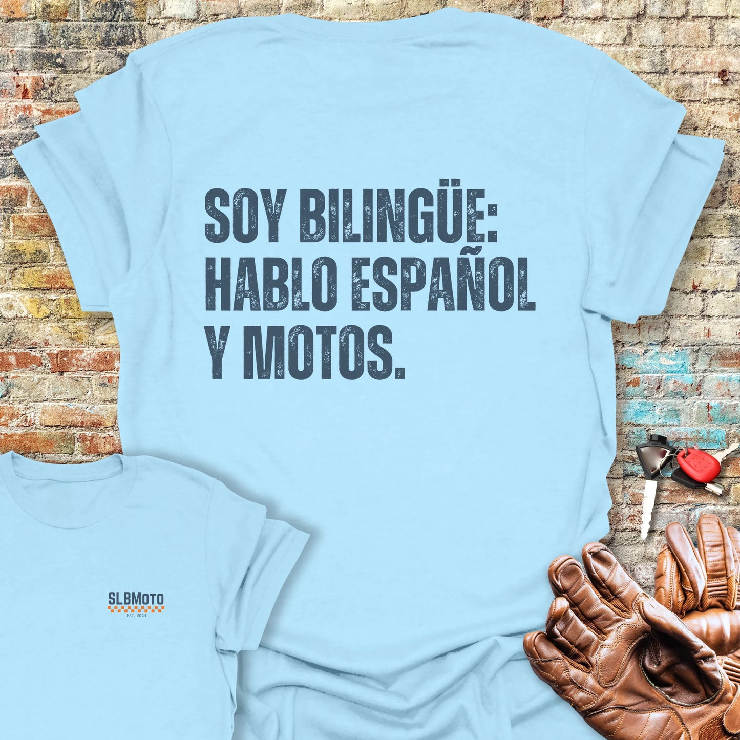 Bilingue Espanol Back Print T-Shirt - Light Blue