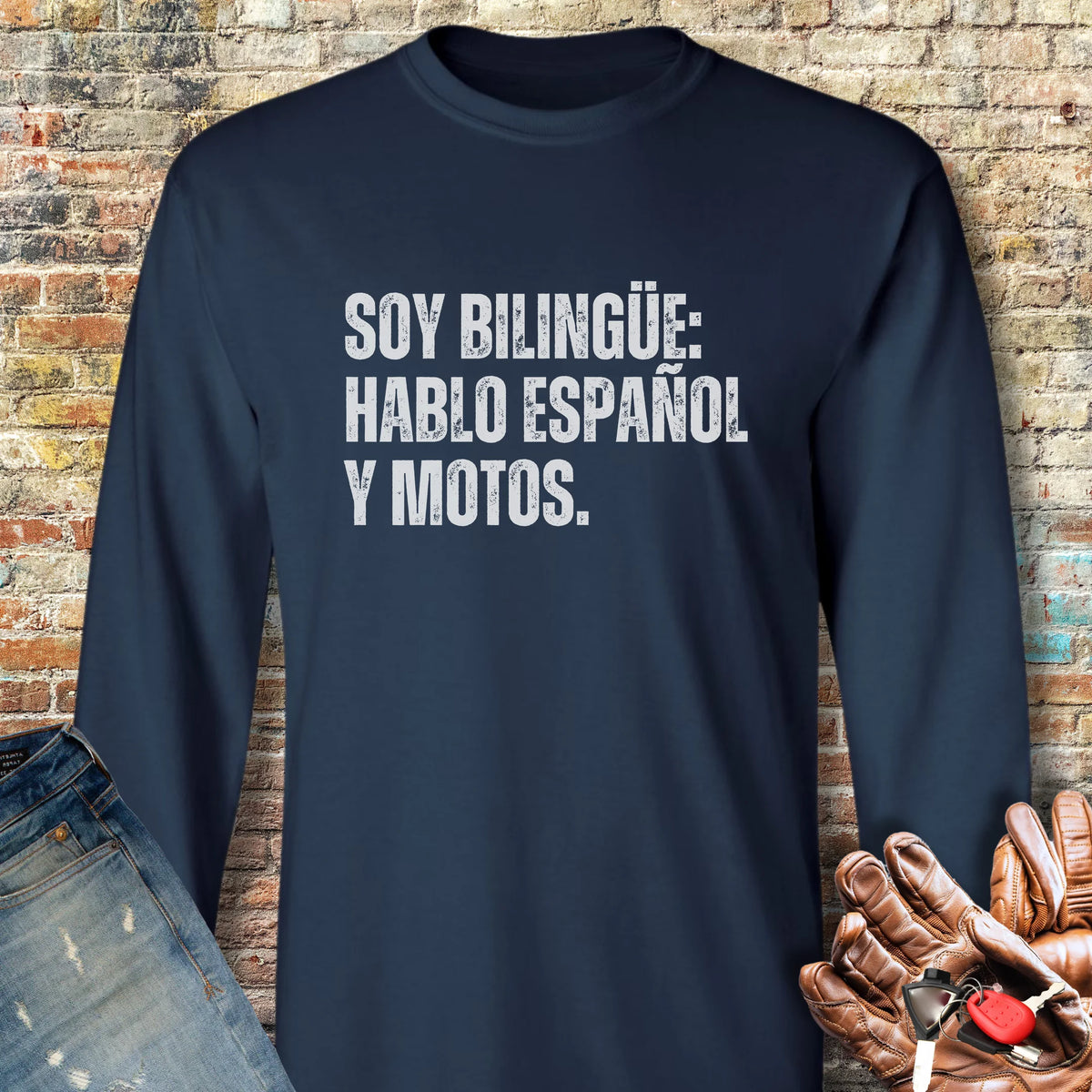 Bilingue Espanol Long Sleeve T-Shirt - Navy