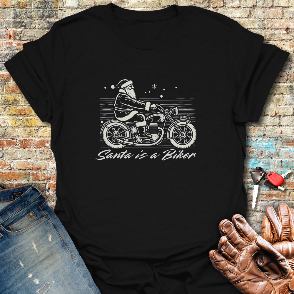 Santa Is A Biker T-Shirt - Black