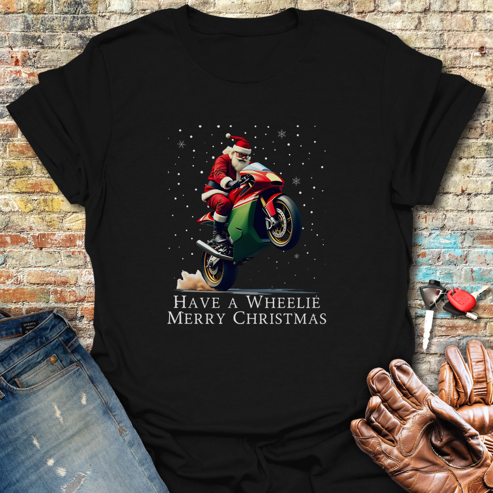 Have A Wheelie Merry Christmas Image T-Shirt - Black