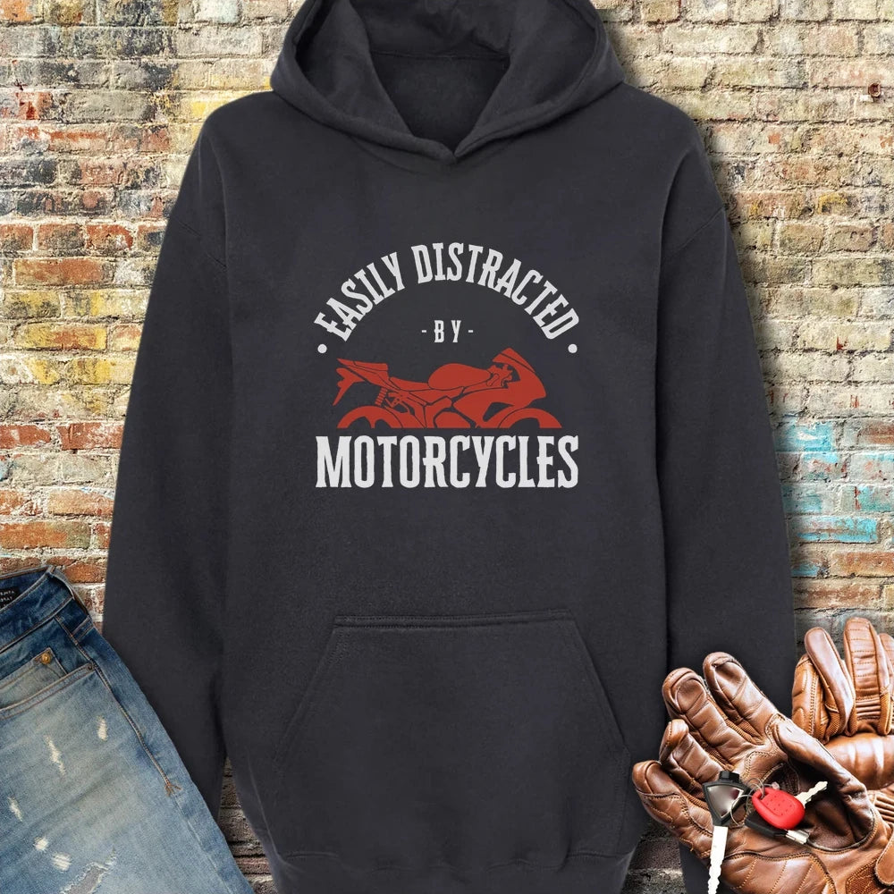 Easily Distracted By Motorcycles Dark Hoodie - Black