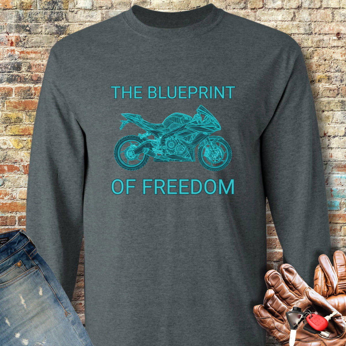 Blueprint Of Freedom Long Sleeve T-Shirt - Dark Heather