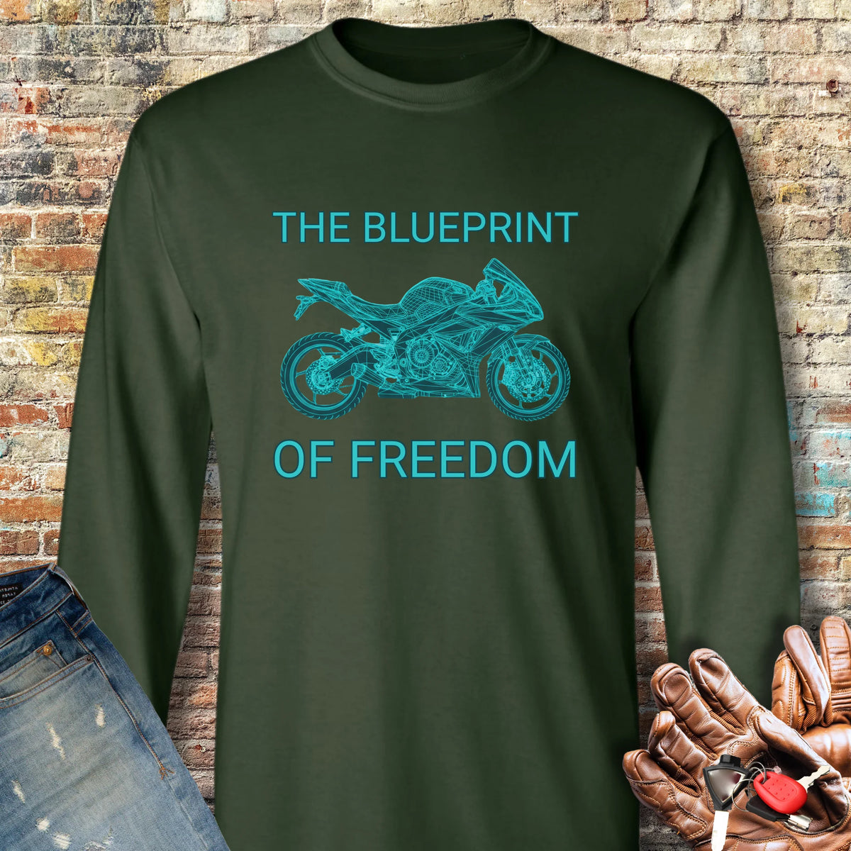 Blueprint Of Freedom Long Sleeve T-Shirt - Forest Green