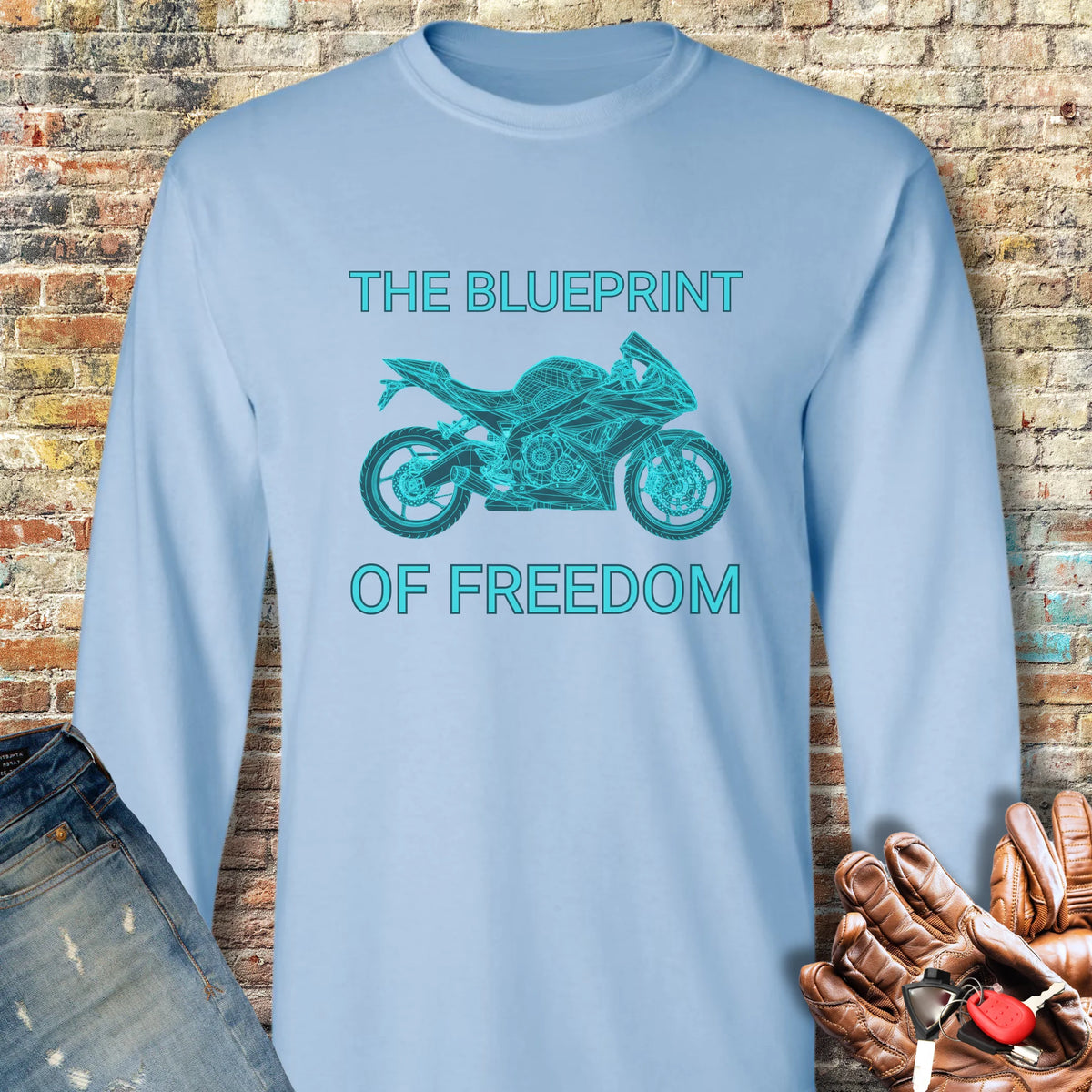 Blueprint Of Freedom Long Sleeve T-Shirt - Light Blue
