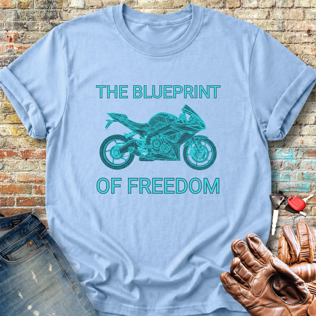 Blueprint Of Freedom Classic T-Shirt - Light Blue