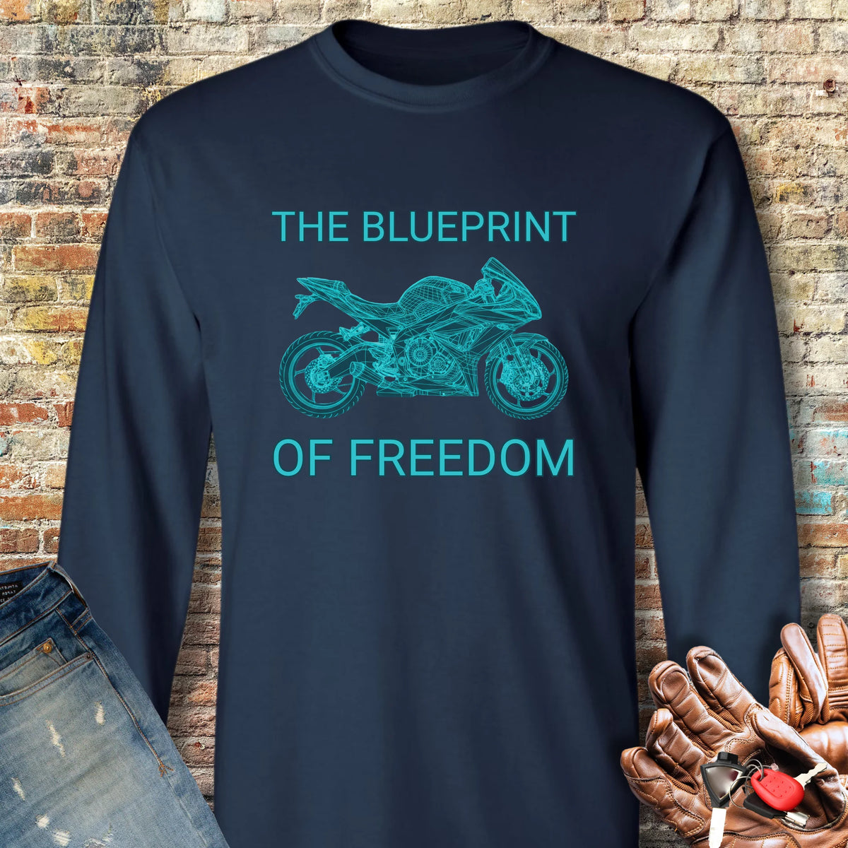 Blueprint Of Freedom Long Sleeve T-Shirt - Navy