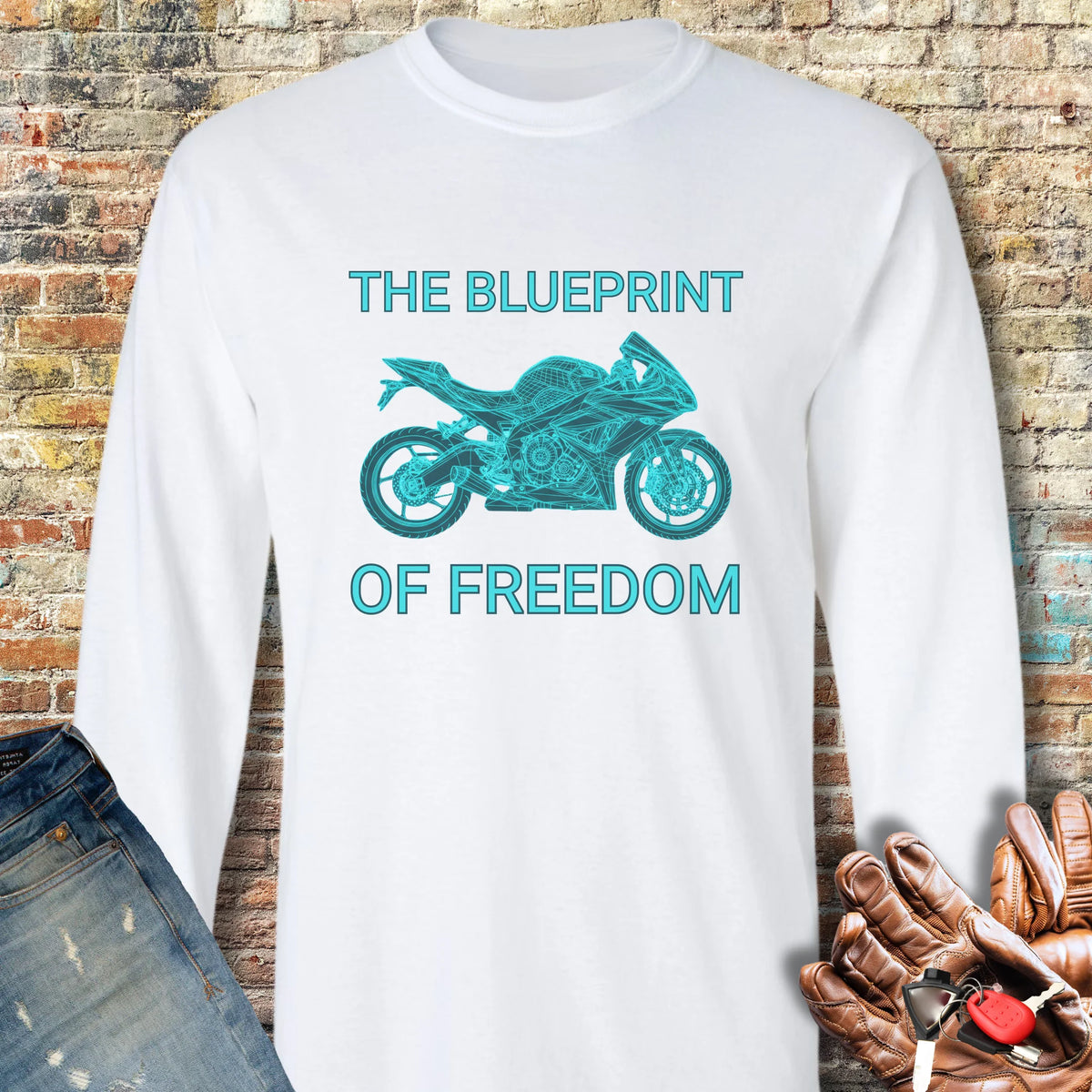 Blueprint Of Freedom Long Sleeve T-Shirt - White