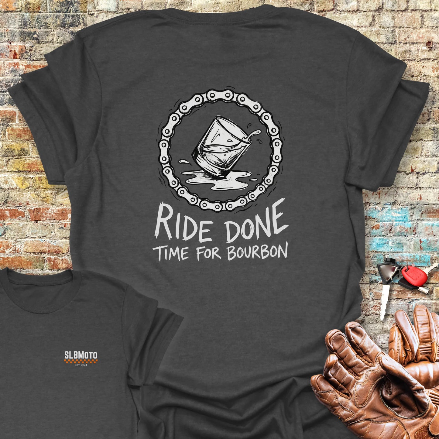 Bourbon Chain Back Print T-Shirt - Dark Heather