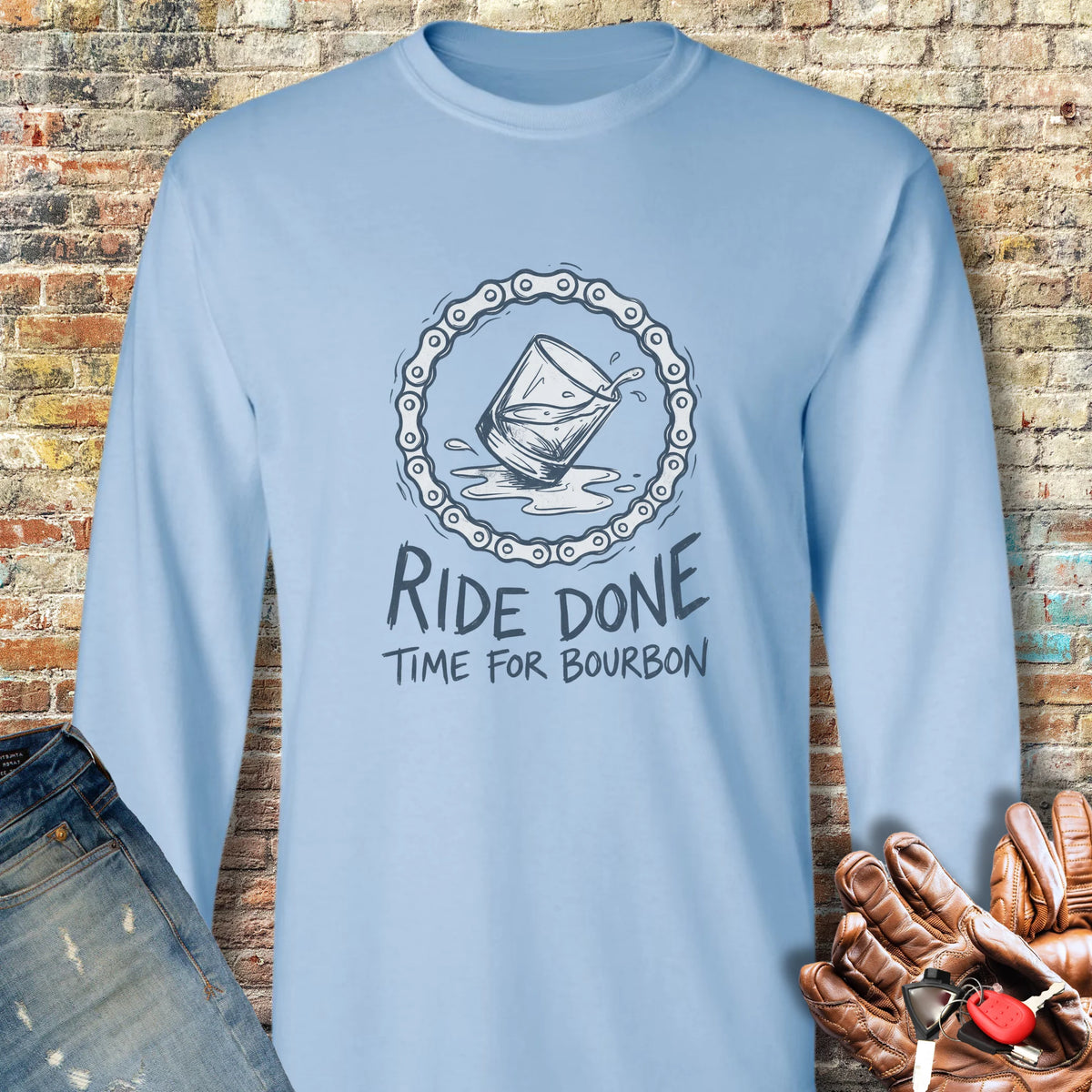 Bourbon Chain Long Sleeve T-Shirt - Light Blue