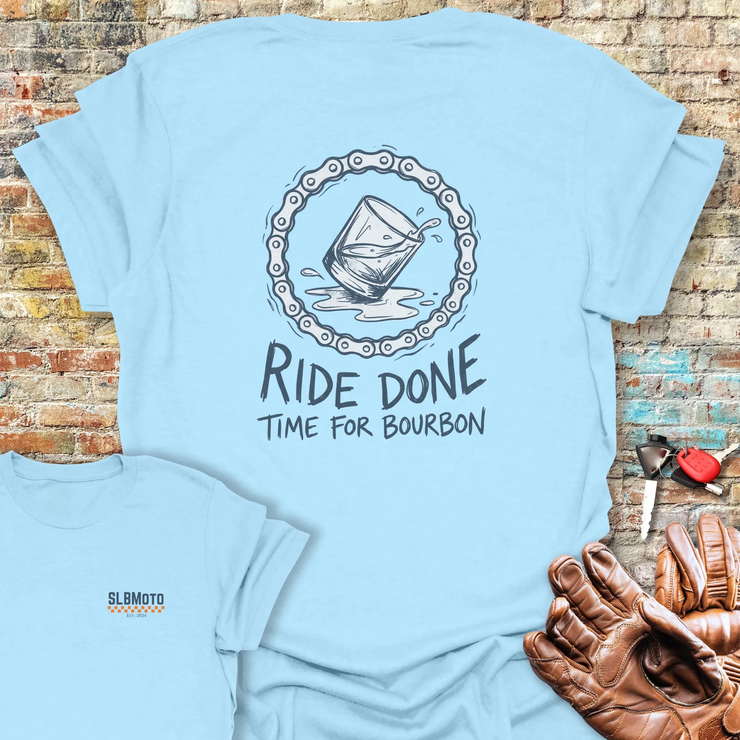 Bourbon Chain Back Print T-Shirt - Light Blue