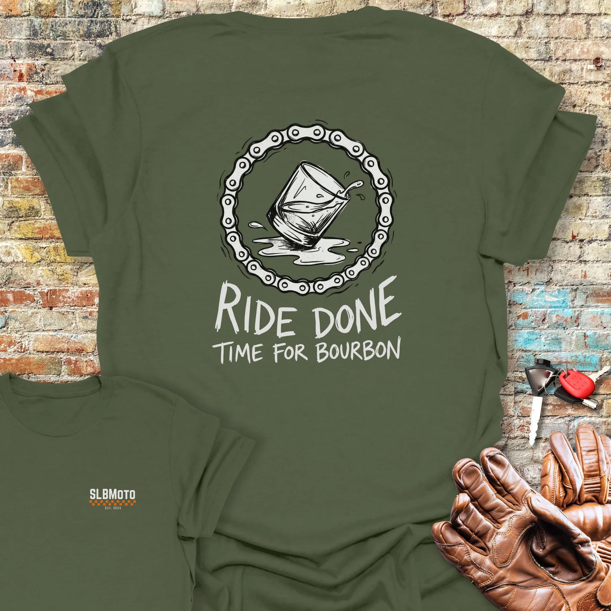 Bourbon Chain Back Print T-Shirt - Military Green