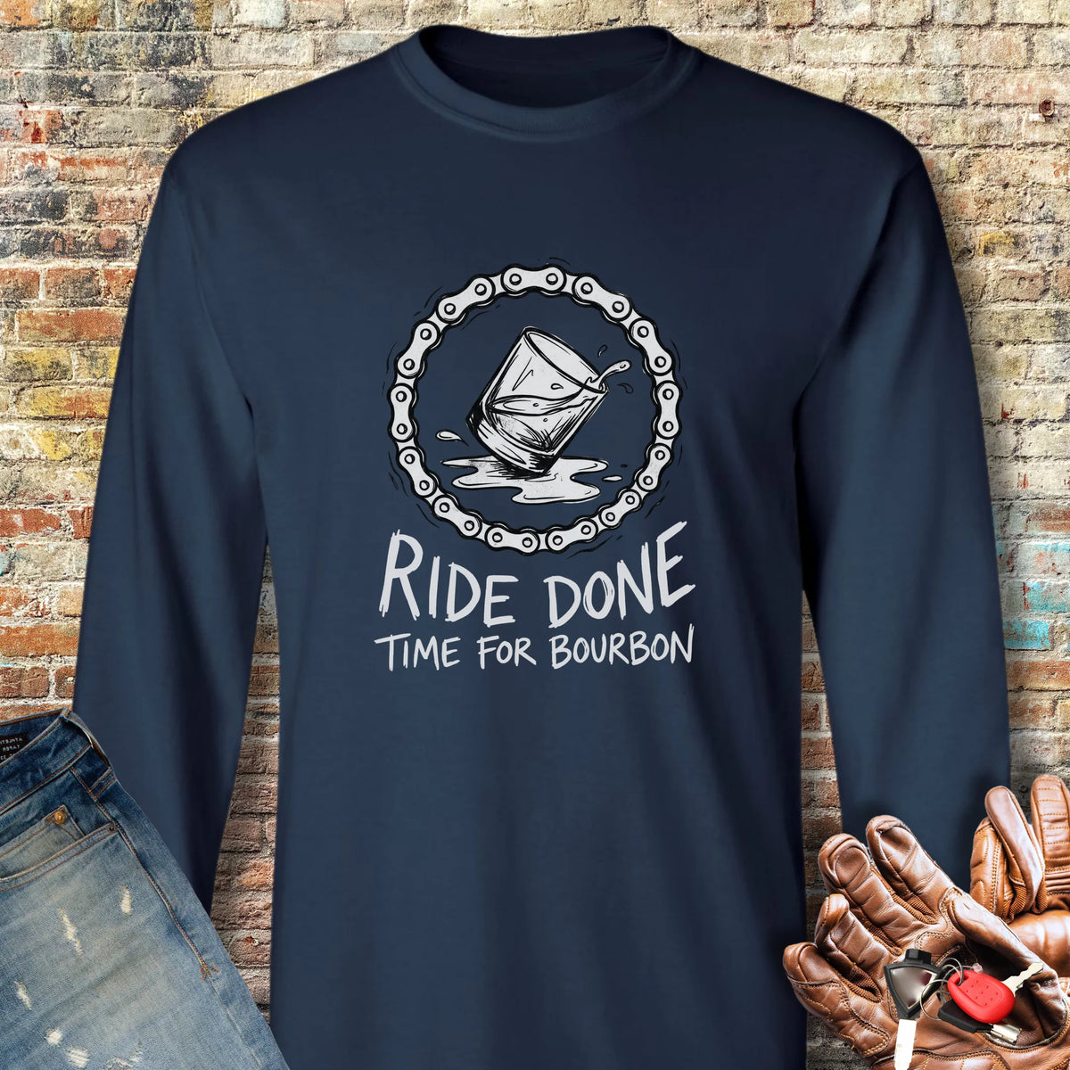 Bourbon Chain Long Sleeve T-Shirt - Navy