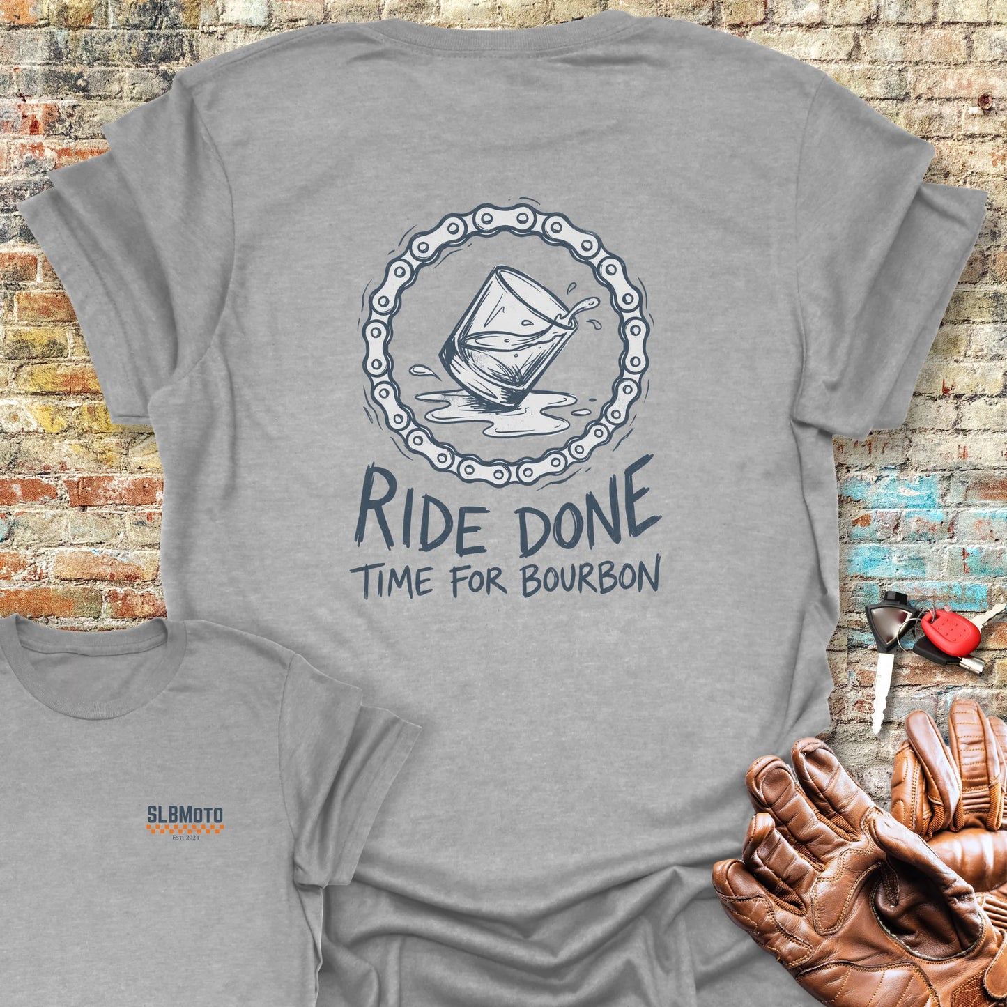 Bourbon Chain Back Print T-Shirt - Sport Grey